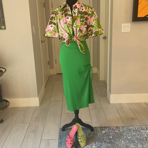 J. Crew Ruched Midi Dress In Vintage Rib Kelly Green Size S - Picture 10 of 12